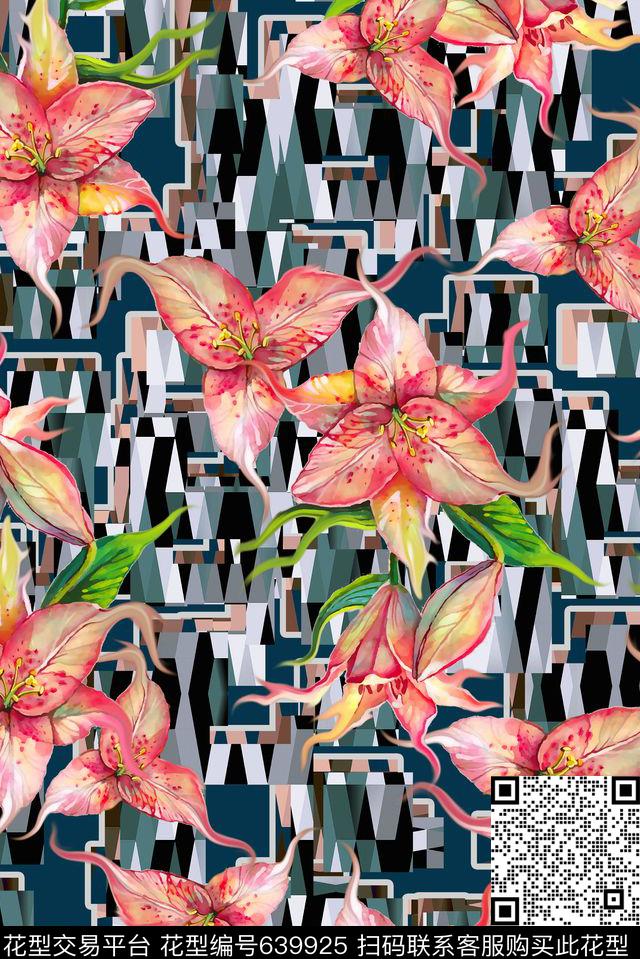 抽象元素抽象几何大气时尚风数码印花华亿平台下载（图片编号: 639925） - 瓦栏（Walan）