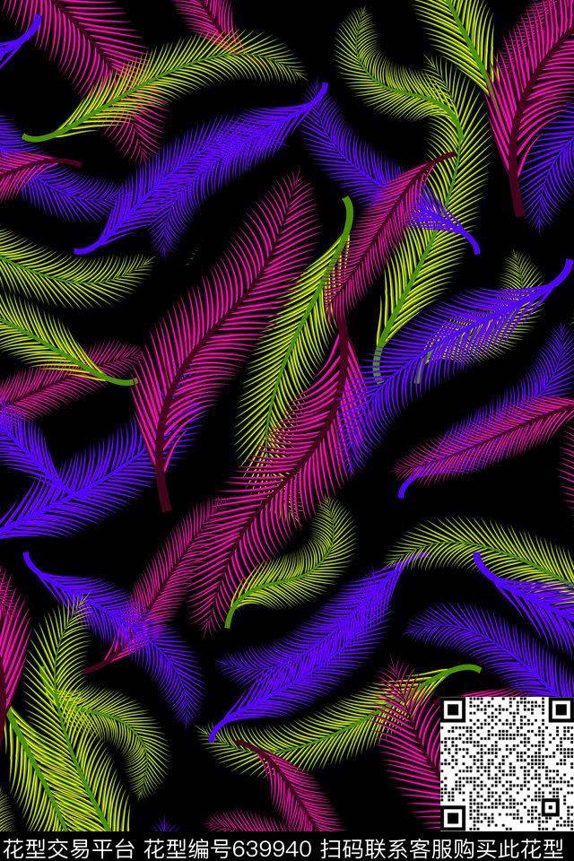 色彩艺术羽毛羽毛叶子传统印花华亿平台下载（图片编号: 639940） - 瓦栏（Walan）