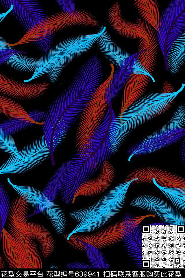 色彩艺术羽毛羽毛叶子传统印花华亿平台下载（图片编号: 639941） - 瓦栏（Walan）