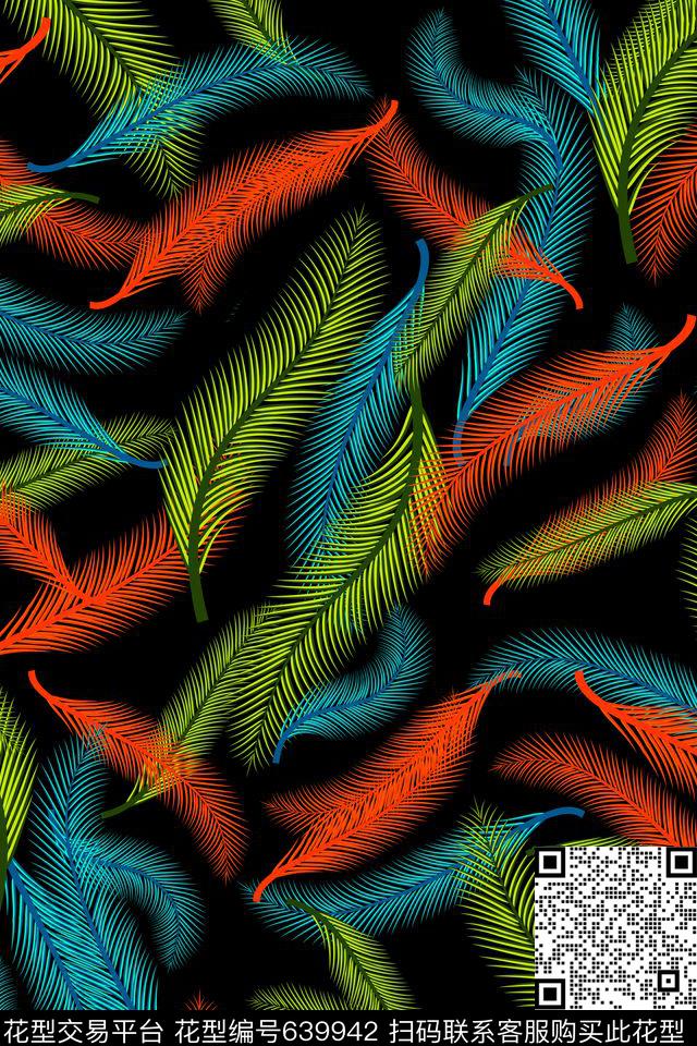 色彩艺术羽毛羽毛叶子传统印花华亿平台下载（图片编号: 639942） - 瓦栏（Walan）