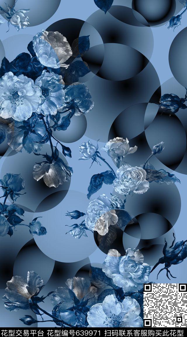 渐变几何花卉数码印花华亿平台下载（图片编号: 639971） - 瓦栏（Walan）