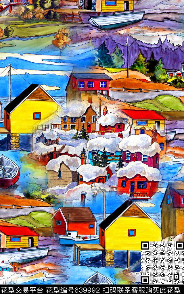 时尚手绘水彩数码印花华亿平台下载（图片编号: 639992） - 瓦栏（Walan）