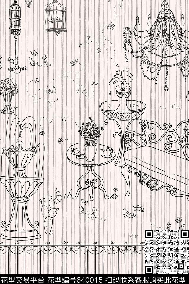 卡通线条传统印花华亿平台下载（图片编号: 640015） - 瓦栏（Walan）