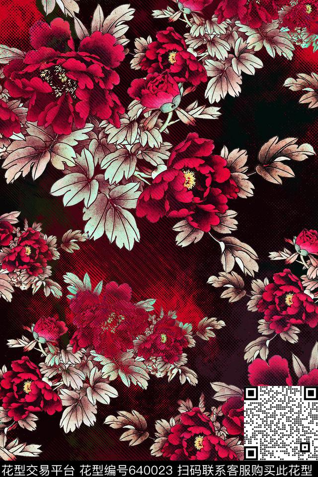 花卉男装牡丹花数码印花华亿平台下载（图片编号: 640023） - 瓦栏（Walan）