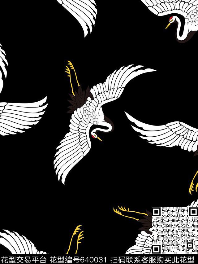民族风中国风丹顶鹤数码印花华亿平台下载（图片编号: 640031） - 瓦栏（Walan）