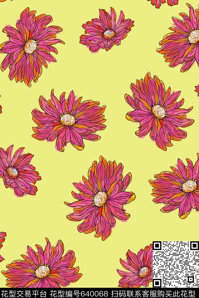 大花花卉泳装传统印花华亿平台下载（图片编号: 640068） - 瓦栏（Walan）