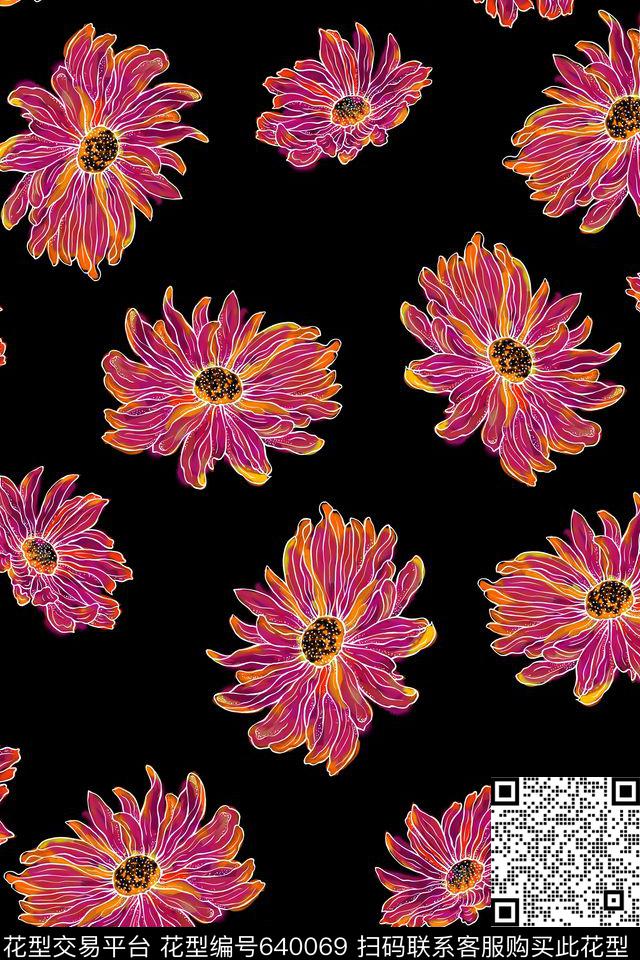 大花花卉泳装传统印花华亿平台下载（图片编号: 640069） - 瓦栏（Walan）