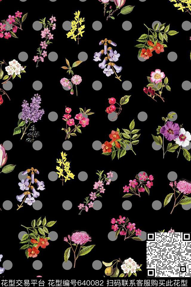 简欧花卉波点数码印花华亿平台下载（图片编号: 640082） - 瓦栏（Walan）