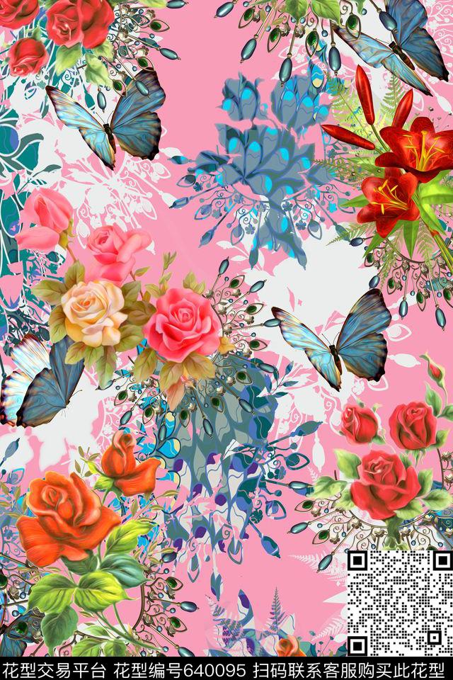 水彩花卉珠宝数码印花华亿平台下载（图片编号: 640095） - 瓦栏（Walan）