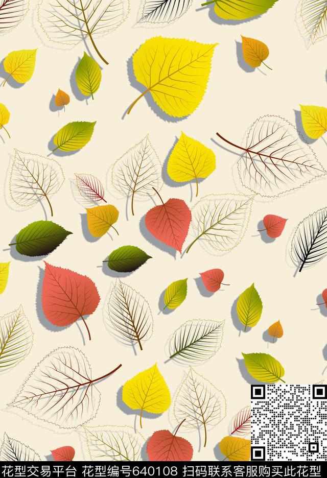 树叶花朵花卉传统印花华亿平台下载（图片编号: 640108） - 瓦栏（Walan）