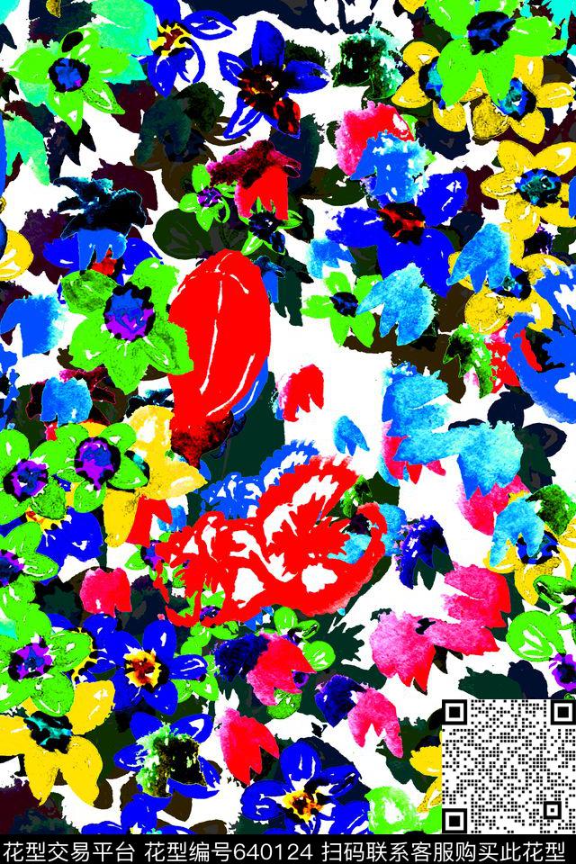 手绘水彩小碎花数码印花华亿平台下载（图片编号: 640124） - 瓦栏（Walan）