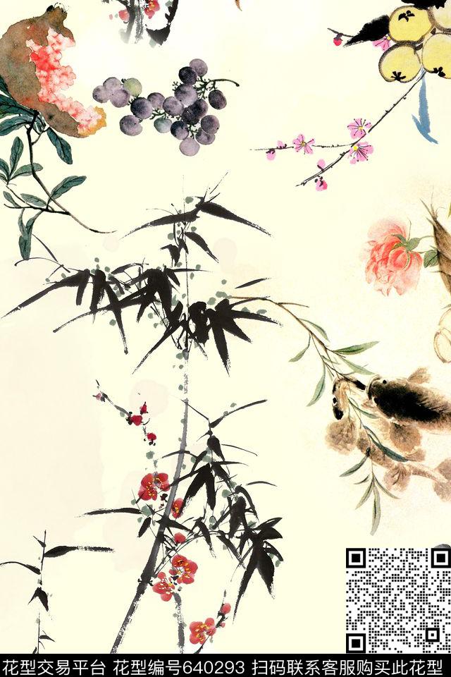 民族风中国风水墨数码印花华亿平台下载（图片编号: 640293） - 瓦栏（Walan）