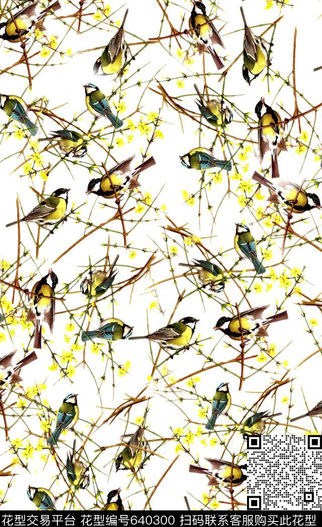 中国风工笔花鸟连衣裙旗袍数码印花华亿平台下载（图片编号: 640300） - 瓦栏（Walan）