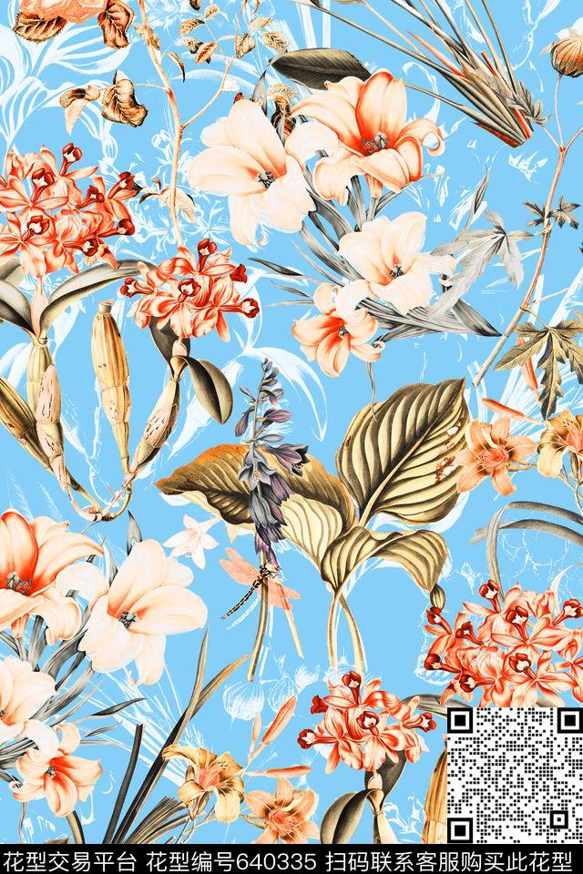 手绘植物花卉数码印花华亿平台下载（图片编号: 640335） - 瓦栏（Walan）