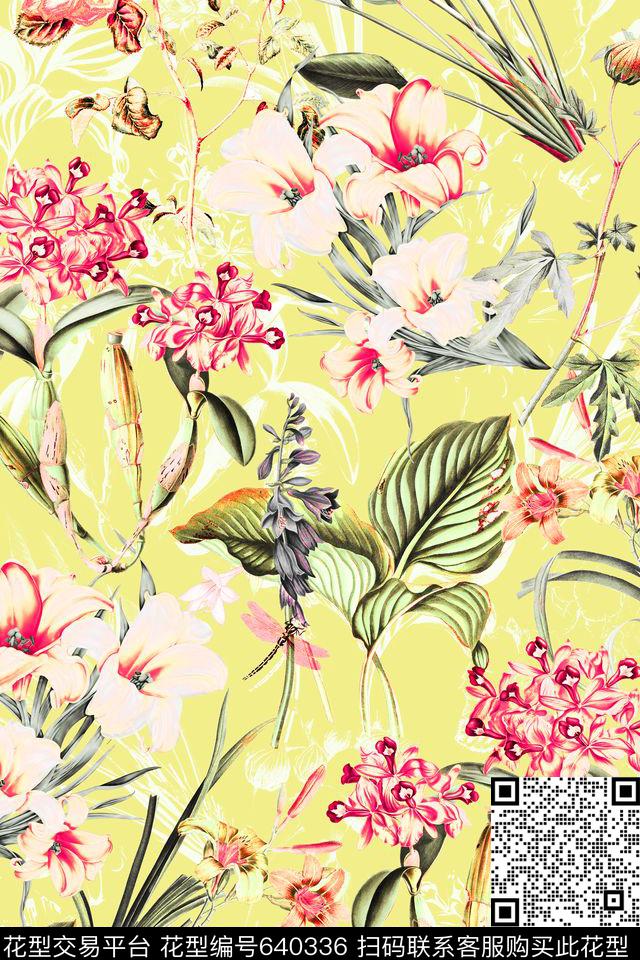 手绘植物花卉数码印花华亿平台下载（图片编号: 640336） - 瓦栏（Walan）