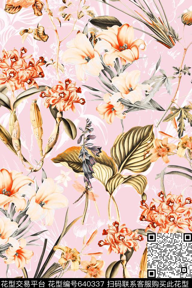 手绘植物花卉数码印花华亿平台下载（图片编号: 640337） - 瓦栏（Walan）