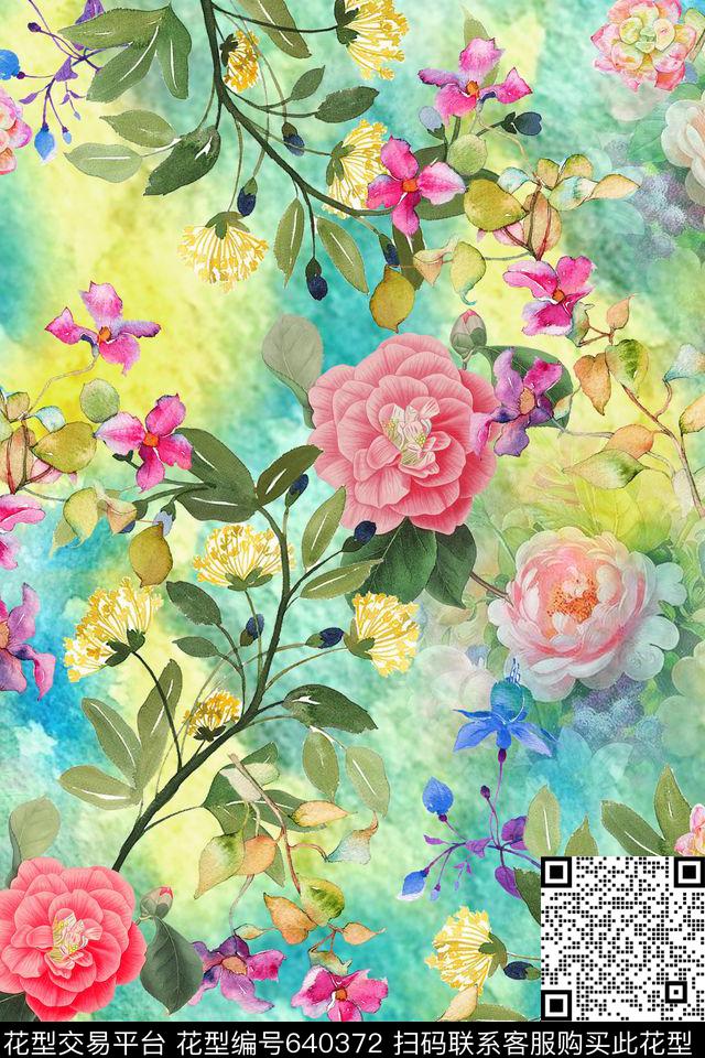 水彩花卉花朵花卉数码印花华亿平台下载（图片编号: 640372） - 瓦栏（Walan）