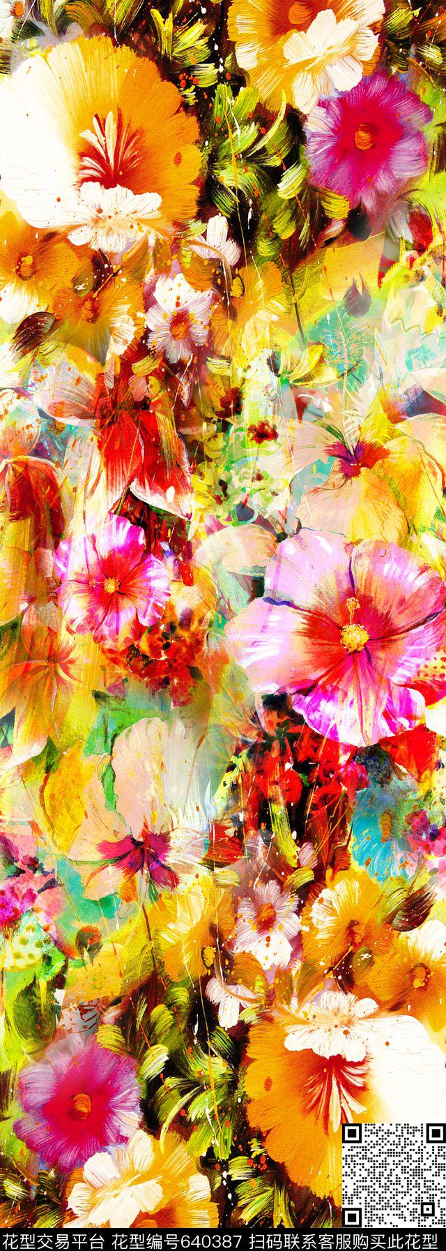 花朵花卉艺术风格丝巾数码印花华亿平台下载（图片编号: 640387） - 瓦栏（Walan）