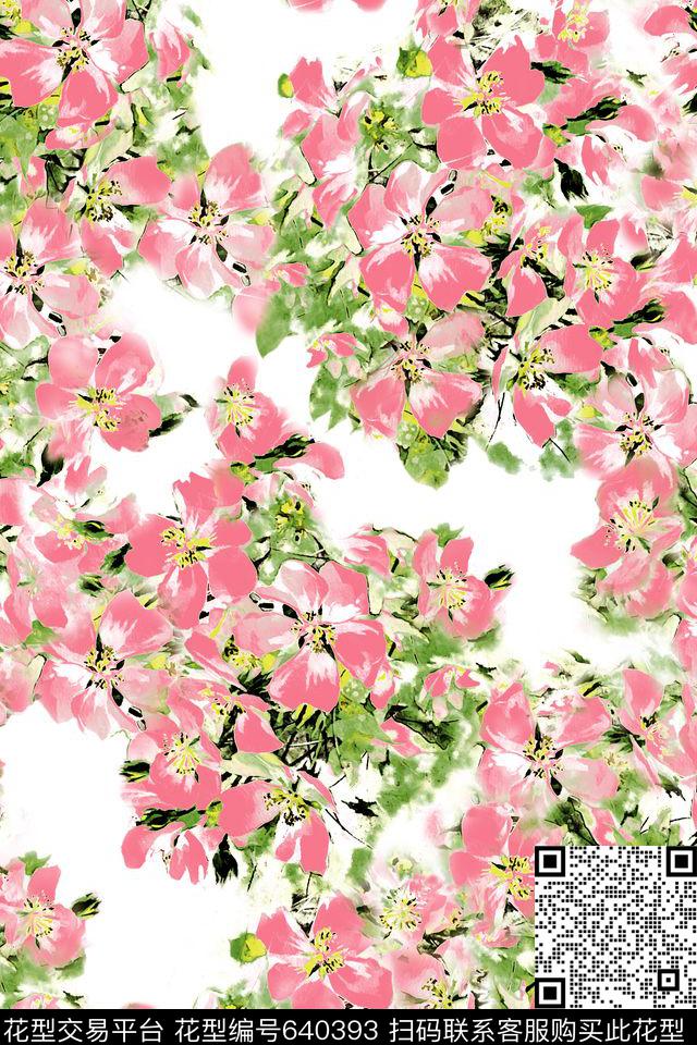手绘水彩花卉数码印花华亿平台下载（图片编号: 640393） - 瓦栏（Walan）