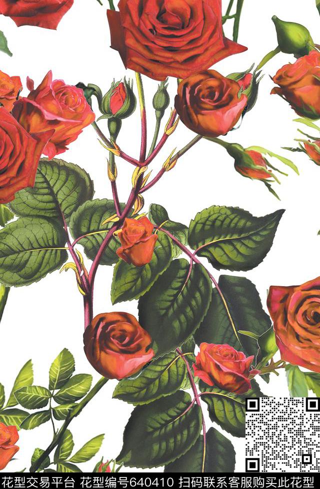 玫瑰花卉数码印花华亿平台下载（图片编号: 640410） - 瓦栏（Walan）