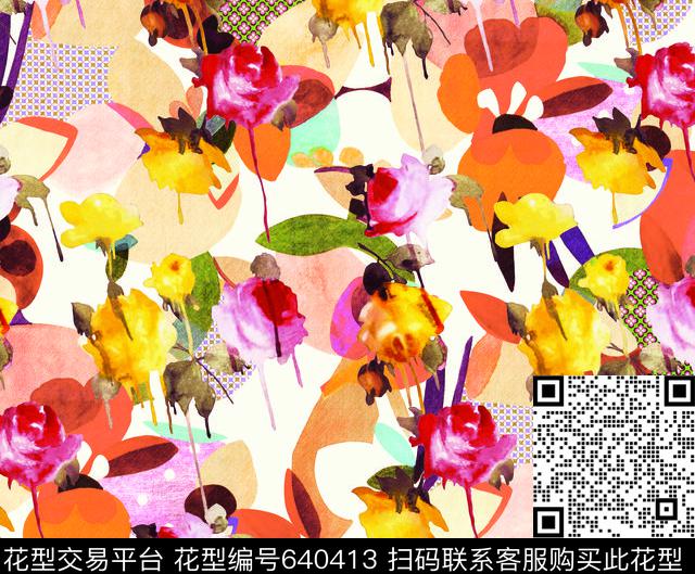 花卉欧美数码印花华亿平台下载（图片编号: 640413） - 瓦栏（Walan）