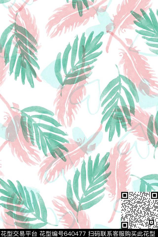 清新淡雅简洁大方手绘植物叶子传统印花华亿平台下载（图片编号: 640477） - 瓦栏（Walan）