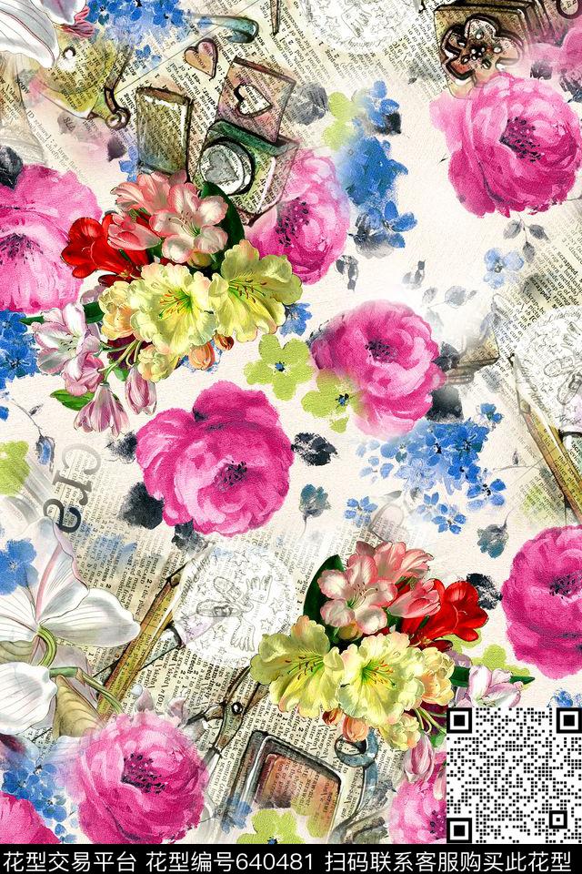 时尚手绘花卉数码印花华亿平台下载（图片编号: 640481） - 瓦栏（Walan）