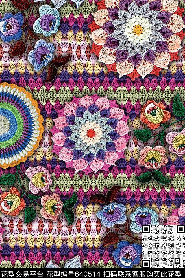 底纹针织几何花卉数码印花华亿平台下载（图片编号: 640514） - 瓦栏（Walan）