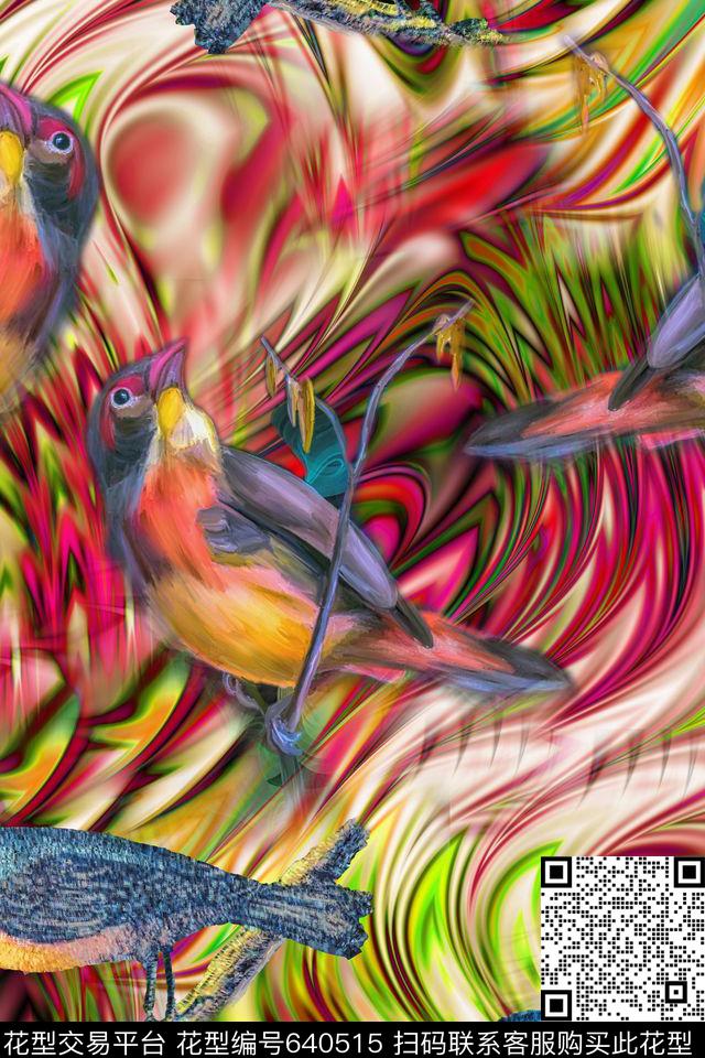 鸟底纹数码印花华亿平台下载（图片编号: 640515） - 瓦栏（Walan）