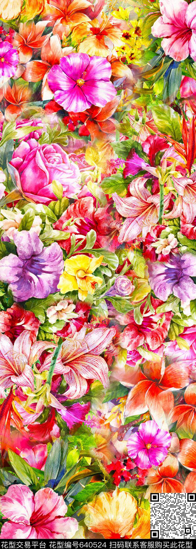 花朵花卉艺术风格丝巾数码印花华亿平台下载（图片编号: 640524） - 瓦栏（Walan）