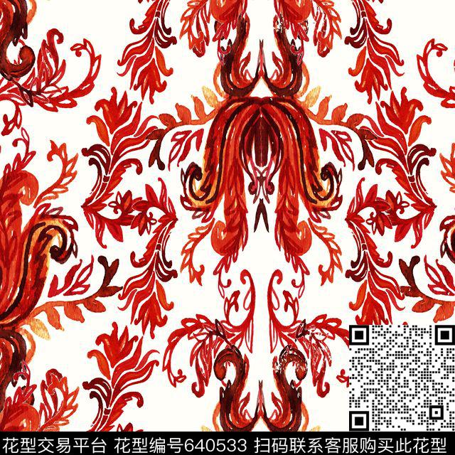 火腿花佩斯利腰果传统印花华亿平台下载（图片编号: 640533） - 瓦栏（Walan）