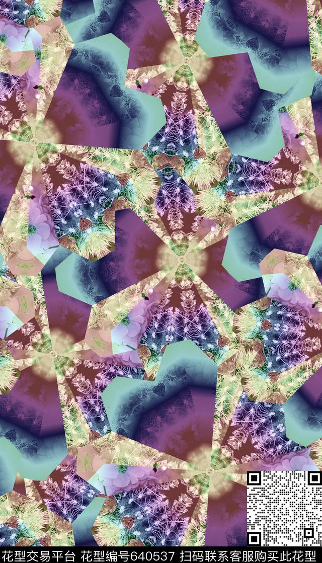 几何、拼接、抽象花卉数码印花华亿平台下载（图片编号: 640537） - 瓦栏（Walan）