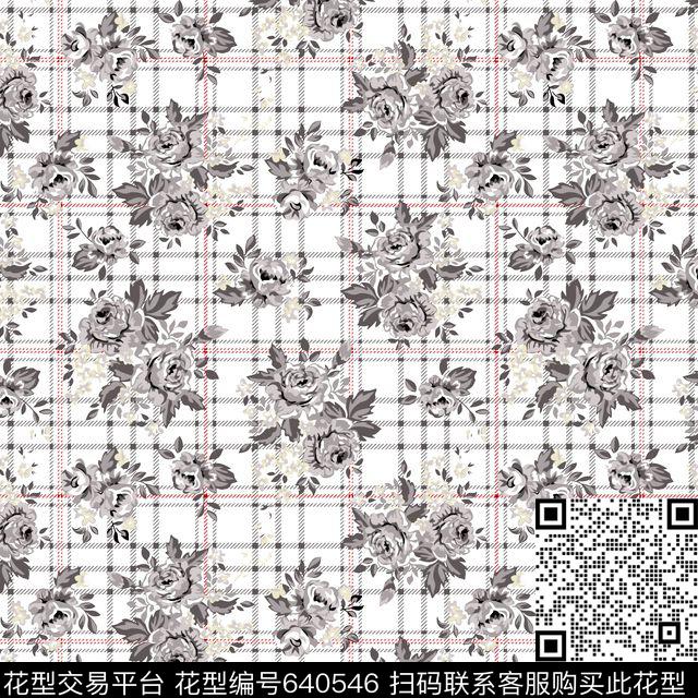 苏格兰格格子花朵传统印花华亿平台下载（图片编号: 640546） - 瓦栏（Walan）