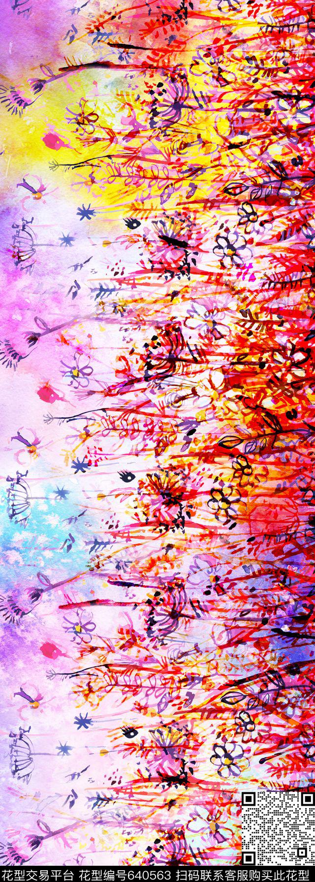 艺术风格丝巾花卉花朵数码印花华亿平台下载（图片编号: 640563） - 瓦栏（Walan）