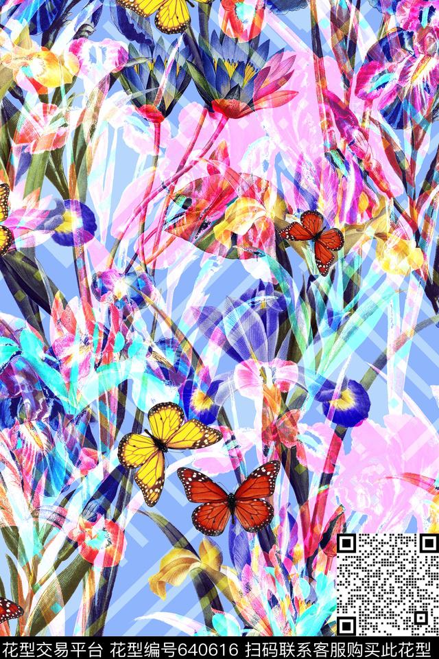 泳装花卉蝴蝶数码印花华亿平台下载（图片编号: 640616） - 瓦栏（Walan）