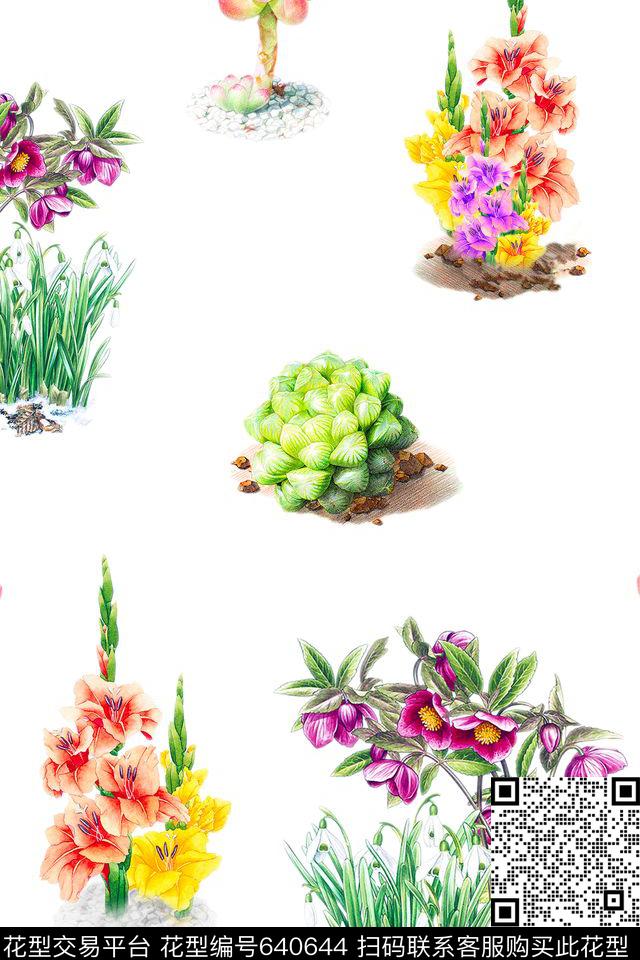 连衣裙多肉植物花卉数码印花华亿平台下载（图片编号: 640644） - 瓦栏（Walan）