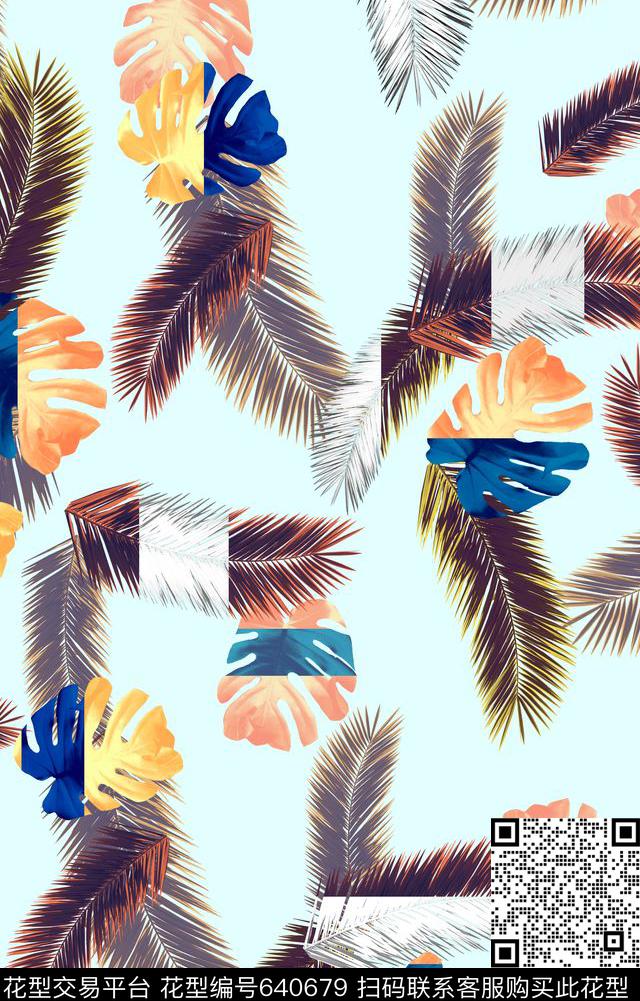 花卉花朵热带雨林风格数码印花华亿平台下载（图片编号: 640679） - 瓦栏（Walan）