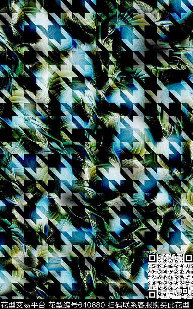 马赛克千鸟格几何数码印花华亿平台下载（图片编号: 640680） - 瓦栏（Walan）