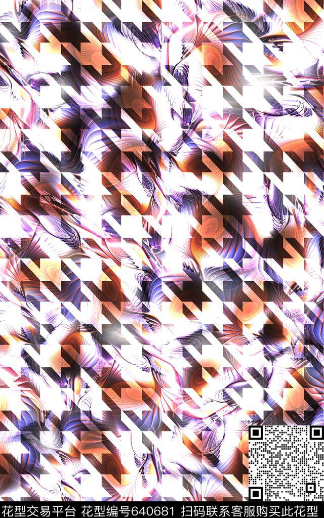 马赛克千鸟格几何数码印花华亿平台下载（图片编号: 640681） - 瓦栏（Walan）