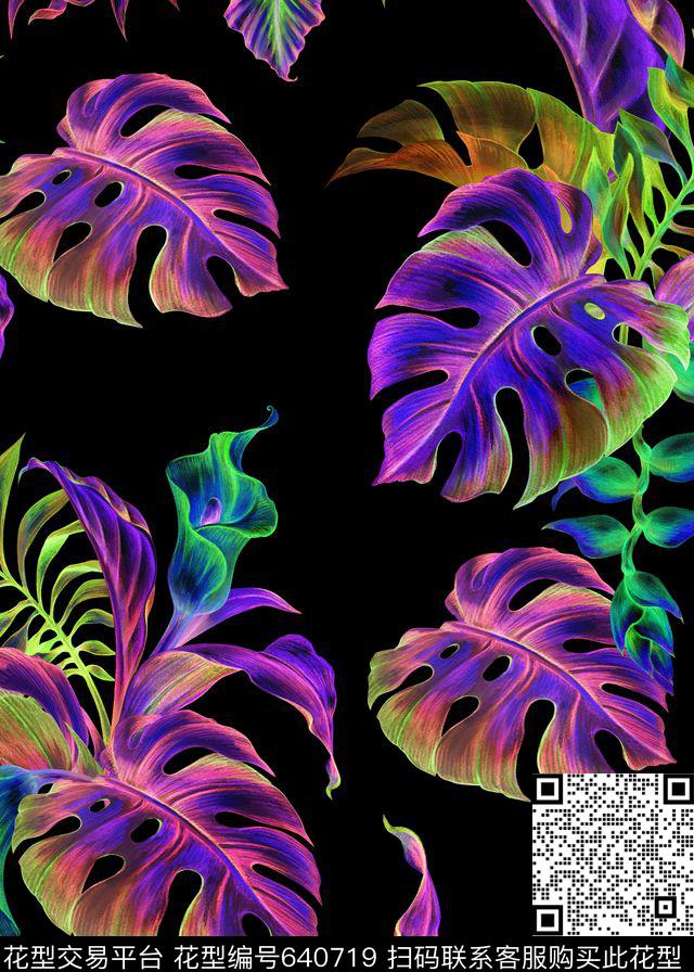 棕榈叶热带芭蕉叶数码印花华亿平台下载（图片编号: 640719） - 瓦栏（Walan）