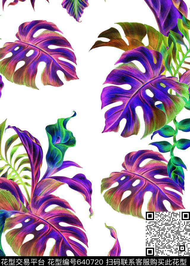 棕榈叶热带芭蕉叶数码印花华亿平台下载（图片编号: 640720） - 瓦栏（Walan）