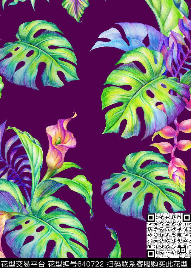 棕榈叶热带芭蕉叶数码印花华亿平台下载（图片编号: 640722） - 瓦栏（Walan）