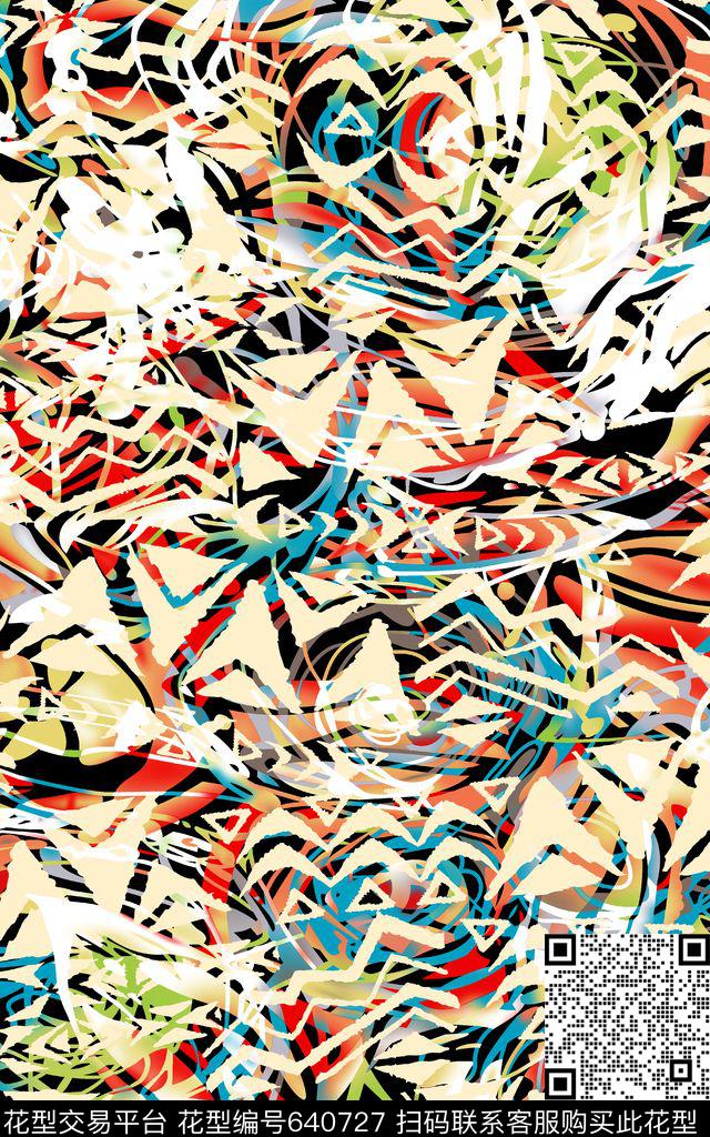 抽象几何条纹数码印花华亿平台下载（图片编号: 640727） - 瓦栏（Walan）