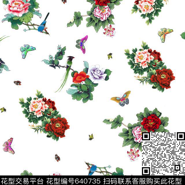 花朵花卉国画数码印花华亿平台下载（图片编号: 640735） - 瓦栏（Walan）