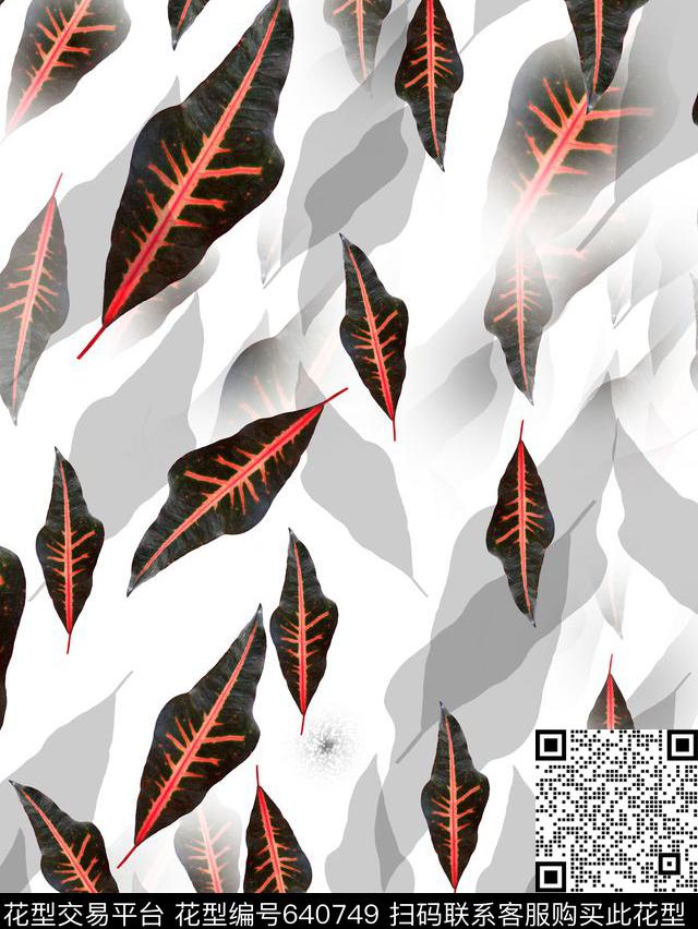 流行时尚幻影树叶数码印花华亿平台下载（图片编号: 640749） - 瓦栏（Walan）