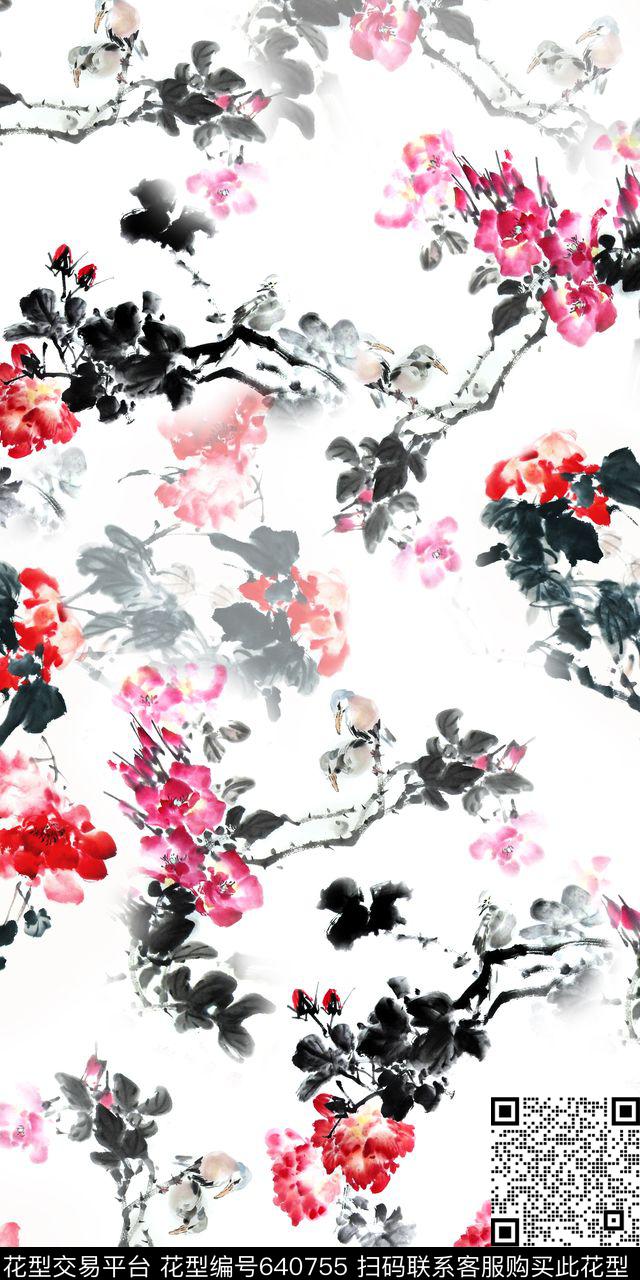 中国风素雅花卉数码印花华亿平台下载（图片编号: 640755） - 瓦栏（Walan）