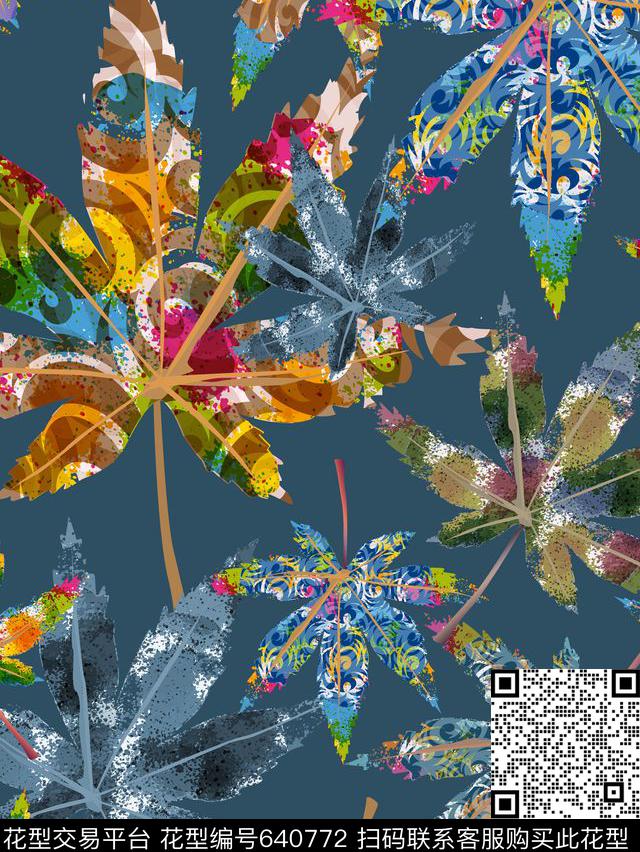 树叶数码印花华亿平台下载（图片编号: 640772） - 瓦栏（Walan）