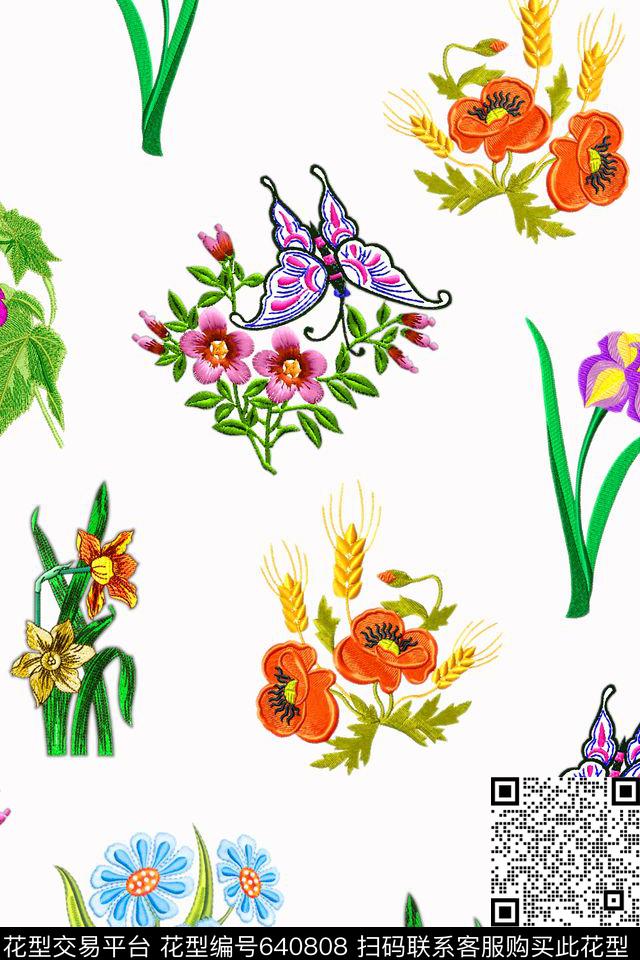 蝴蝶连衣裙旗袍数码印花华亿平台下载（图片编号: 640808） - 瓦栏（Walan）