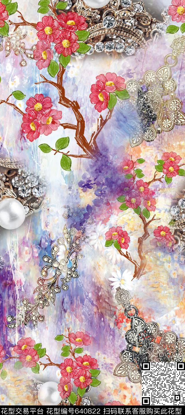 抽象数码花朵数码印花华亿平台下载（图片编号: 640822） - 瓦栏（Walan）