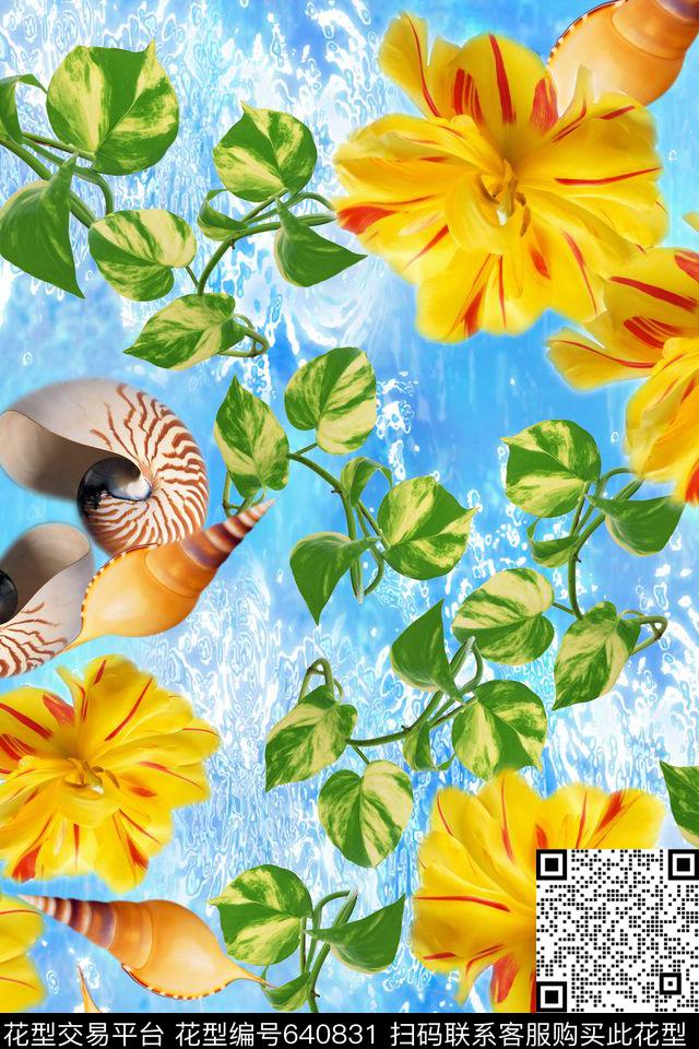 连衣裙花卉藤蔓蜗牛数码印花华亿平台下载（图片编号: 640831） - 瓦栏（Walan）